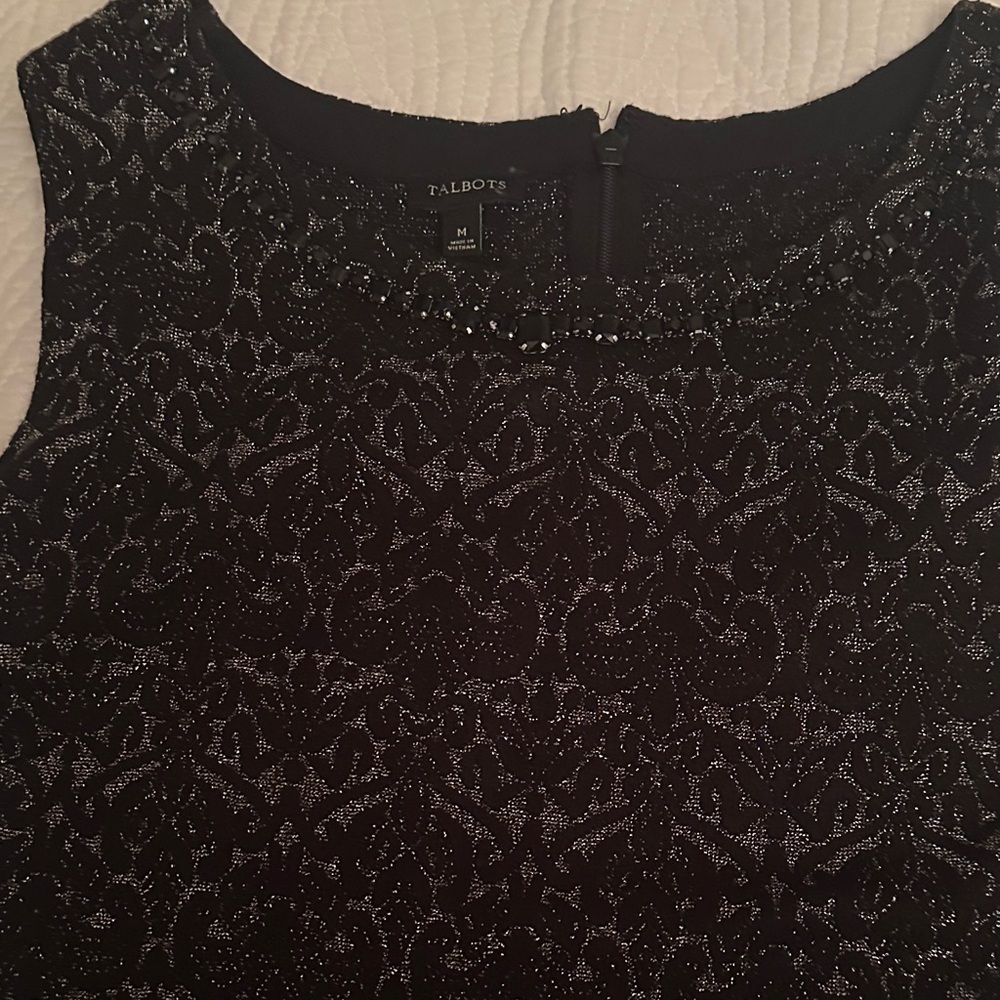 Talbots Black and Silver Patterned Sleeveless Knit top M